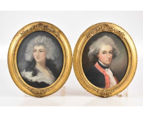 ENGLISH SCHOOL, LATE 18TH / EARLY 19TH CENTURY; pair of pastel portraits, lady and gentleman, faintly named verso, 28.5 x 23c