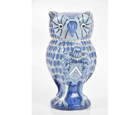 A Delft armorial novelty tobacco jar and cover, modelled as an owl, height 23cm.Condition Report: Very minor flat chip to the