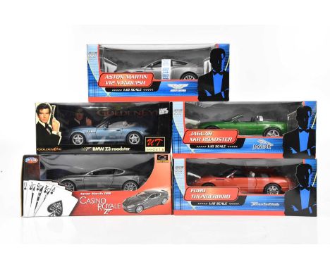 JAMES BOND; three 40th anniversary scale model Bond cars, Aston Martin V12 Vanquish, Jaguar ZKR Roadster and Ford Thunderbird