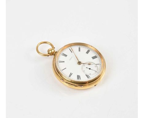 G ARONSON, WOLVERHAMPTON; an 18ct gold key wind pocket watch, the enamel dial marked '73003', set with Roman numerals and sub