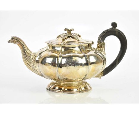 RICHARD SIBLEY I; a George IV hallmarked silver squat teapot, with rose finial and panelled body, London 1828, impressed 'Mak