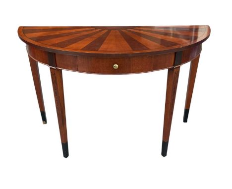 A reproduction demi-lune single drawer console table, width 120cm.