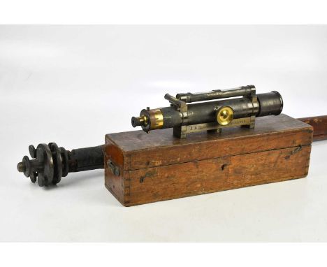 J B DANCER, OPTICIAN, MANCHESTER; a 19th century lacquered brass theodolite and stand (af).