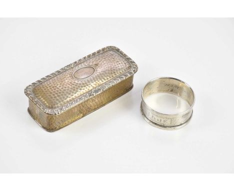 JAMES DEAKIN &amp; SONS; an Edward VII hallmarked silver snuff box, Chester 1901, and a hallmarked silver napkin ring, combin