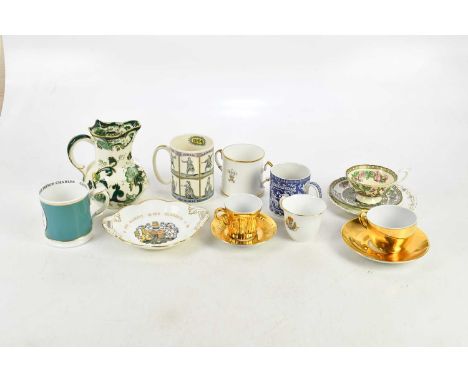 A small collection of ceramics, including a Masons jug, 'Indian Tree' teacup and saucer, Wedgwood William Shakespeare mug, Gr