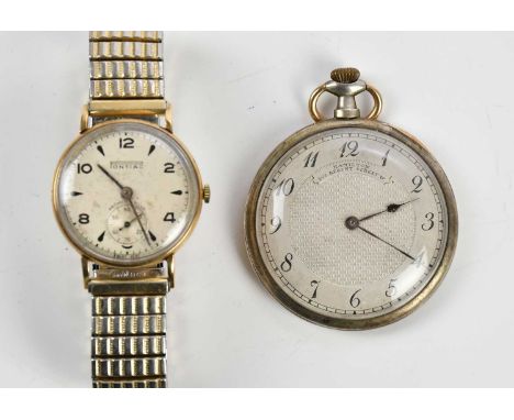 PONTIAC; a gentleman’s vintage 9ct yellow gold cased wristwatch, with Arabic numerals and subsidiary seconds hand to the circ