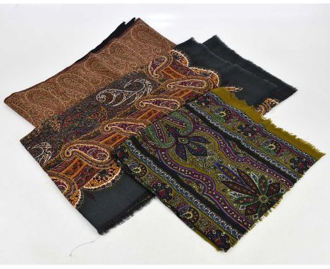 MANTERO; a paisley multicoloured cashmere fringed scarf and two further pashmina cashmere paisley scarves, one with a label '