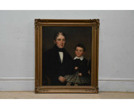 UNATTRIBUTED; a 19th century oil on canvas, portrait, father and son, unsigned, 91 x 73cm, in ornate gilt frame.