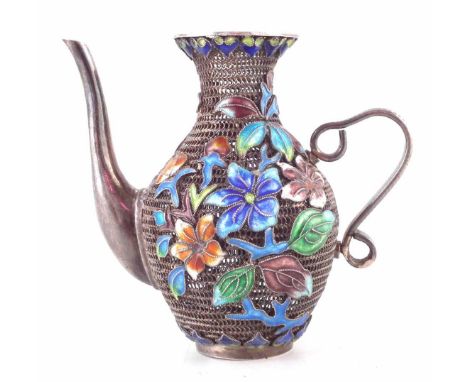 Chinese silver filigree and enamel saffron pot, stamped ‘S.925’ 6.5cm high. Condition report: Good condition with no signs of