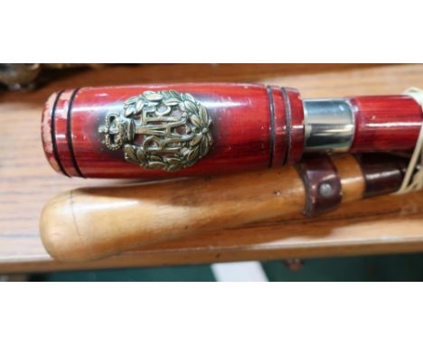 Police sargeant tapping stick with iron feral replacmeemnt with brass L85cm with leather wrist strap and a lacquard cain appl
