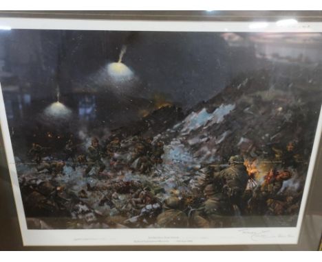 Print of The 2nd Battalion Scots Guards in the Battle of Tumbledown Mountain on the 14th June 1982, signed by the artist Tera
