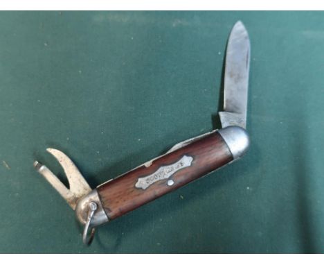 1930?s Scout Knife with 4 folding blades/tools  Wooden scales inset with ?SCOUT KNIFE? 9cm (3 ½?) closed 