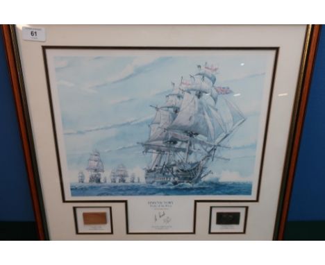 Framed and mounted print of HMS Victory-Pride of the Fleet, 21st October 1805 from original painting by Stephen Arch signed b
