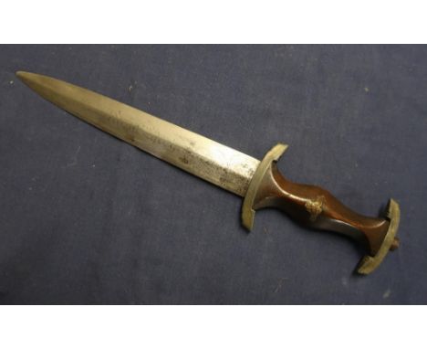 A German Third Reich SS dagger with 22cm double-edged blade, etched MEINE EHRE HEISST TREUE (My Honor is Loyalty), with nicke