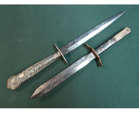 Gentleman?s /Gambler?s cutlery handled stiletto knife 15cm (6?) steel blade. White metal guard and embossed handle 25cm (10?)