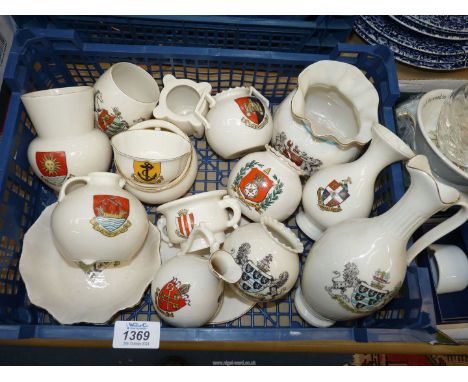 A quantity of Goss crested ware including Model of Ancient Bronze Urn in Museum of The Royal Bath House Bournemouth, other va