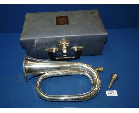 A silver plated Bugle; engraved with 'Edna Hughes Bugle', maker H.K & S, in carrying case.