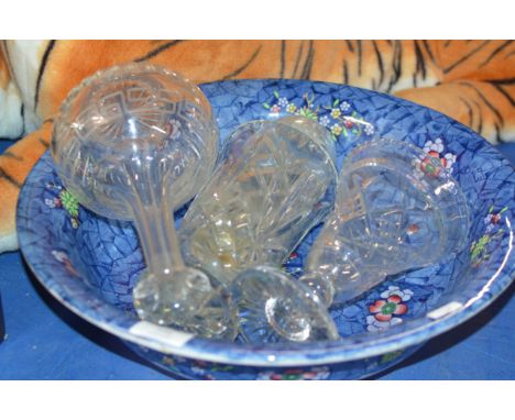 LARGE BASIN &amp; ASSORTED GLASS &amp; CRYSTAL WARE     