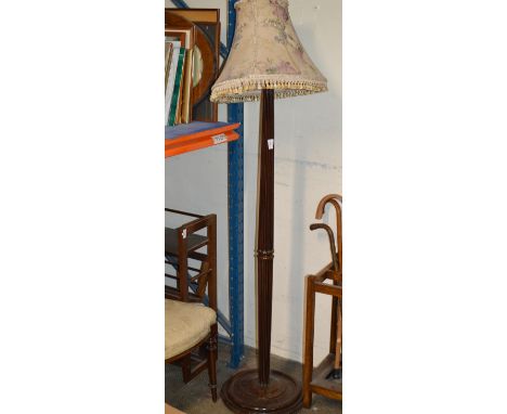 MAHOGANY COLUMNED STANDARD LAMP WITH SHADE     