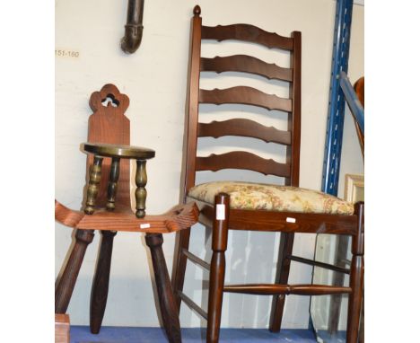 LADDER BACK CHAIR, DRIFT WOOD STYLE CHAIR &amp; SMALL STOOL     
