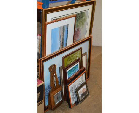BAROMETER &amp; VARIOUS FRAMED PICTURES     