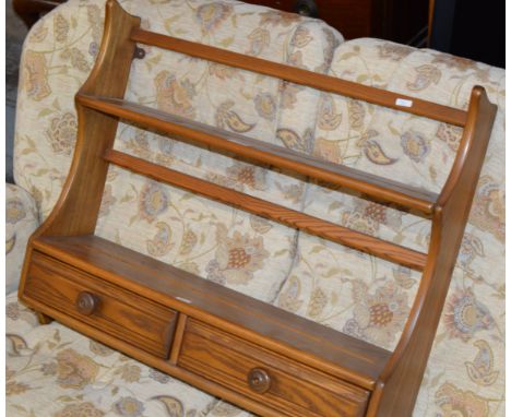 ERCOL LIGHT OAK PLATE RACK WITH 2 DRAWERS     