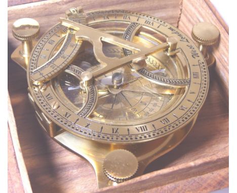 NAUTICAL SUNDIAL COMPASS. Nautical hardwood cased sundial compass