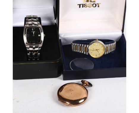 A Tissot Seastar gent's quartz wristwatch, a Pulsar quartz wristwatch, boxed, and a generic gold plated pocket watch (3) 