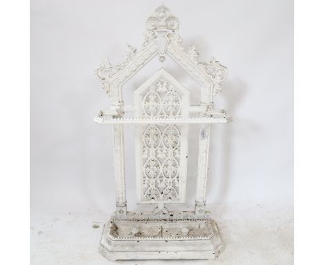 A Victorian Aesthetic Movement white cast-iron stick stand, width 51cm, height 101cm 