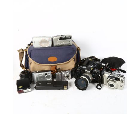 Various cameras and accessories, including Minolta 7000, Olympus Brio D-230 etc (boxful) 