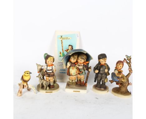 A group of 4 Goebels Hummel figures, tallest 15cm, and a Goebels bird 