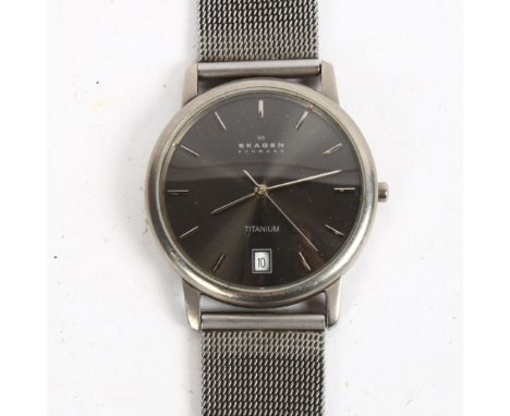 SKAGEN, DENMARK - a titanium-cased quartz wristwatch, with date aperture 