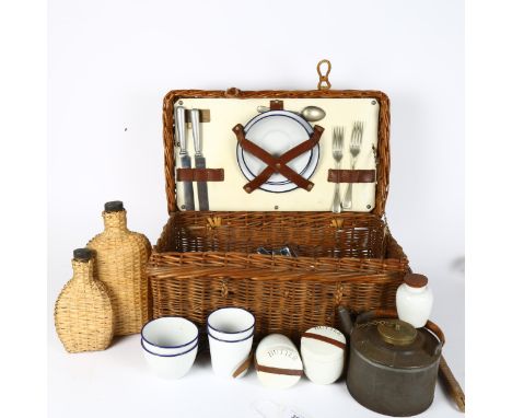 A 1930s motorcar travelling picnic set for 2 people, by G W Scott &amp; Sons for Coracle, with many original fittings, includ