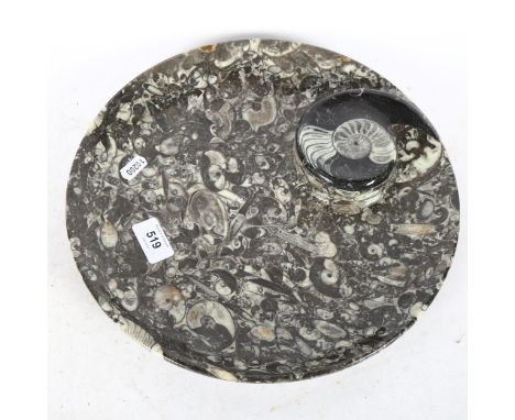 A Sussex marble plate with fossil decoration, 31cm 