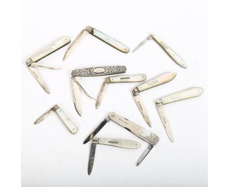 10 silver-bladed fruit knives, 8 with mother-of-pearl handles 