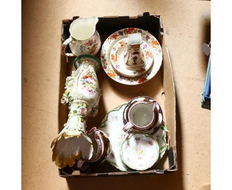 Paragon water jug, Scotch ivory design fruit set, Noritake plates, Sunderland lustre jugs etc (boxful) 