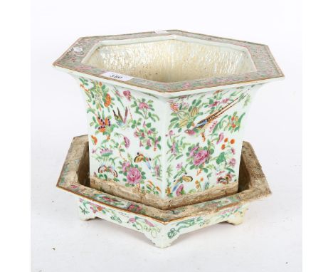 A Chinese famille rose octagonal planter, with matching stand, width 34cm, height 24cm 