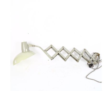 A mid-century German industrial scissor adjustable wall light, shade diameter 23cm 