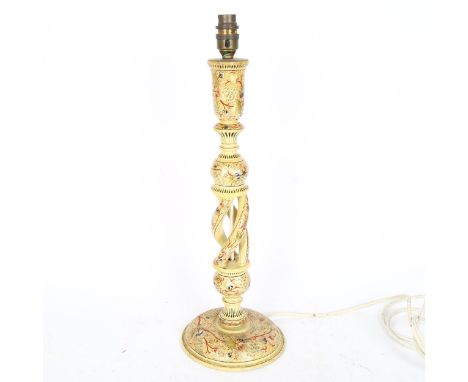 A Kashmiri design table lamp with openwork column, height to top of bayonet 50cm 