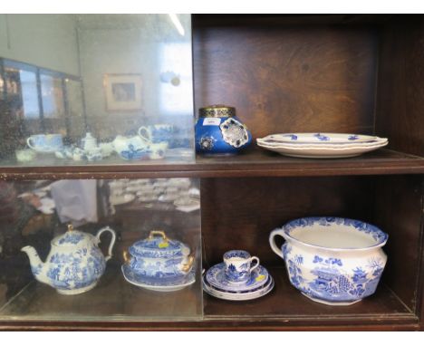A Royal Worcester blue and white Japanese design plate, 22cm diameter, a Copeland and Garrett New Blanche dish and cover 22cm