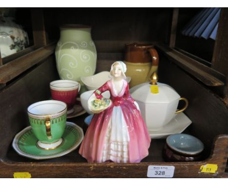 Royal Doulton figure, Janet HN1537, a pair of Spode Ryde pattern tea cups and saucers and other ceramics