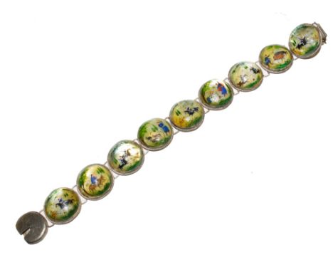 A Persia bracelet with nine paintings on round mother of pearl plaques