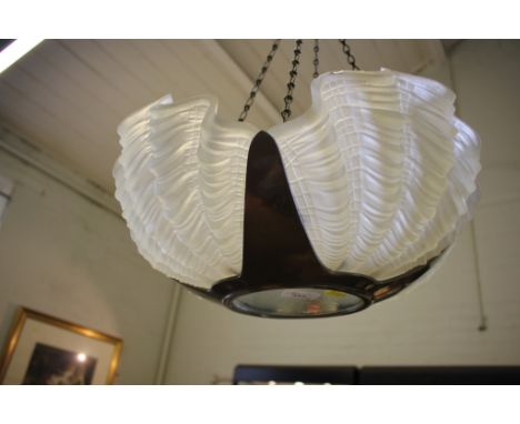 A 1930's chrome and glass shell form ceiling light, 44cm diameter