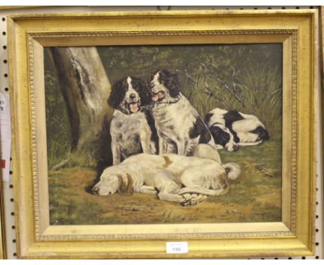 After A.H. Malloy Hunting dogs at rest Oil on canvas Inscribed 'Copied A.H. Malloy 1888' 32cm x 32cm