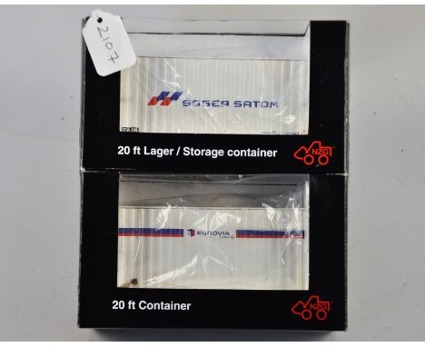 1:50 SCALE NZG MODELS 2 X 20 FT STORAGE CONTAINER MODELS NO: 8751/01 AND 875/07 IN BOXES BOTH SLIGHT DAMAGE TO BOXES GC