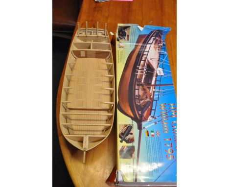 H M GUNBOAT WILLIAM 1795 MODEL PART BULIT CALDERCRAFT MODELS SCALE 1:32 LENGTH 760MM, WIDTH 200MM HEIGHT 605MM WITH BOX GC 