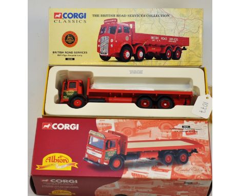 CORGI 1:50 SCALE 2 MODELS 1 BRITISH ROAD SERVICES ERF V TYPE DROPSIDE LORRY BOXED, 1 ALBION REIVER PLATFORM LORRY D.W. WARD O