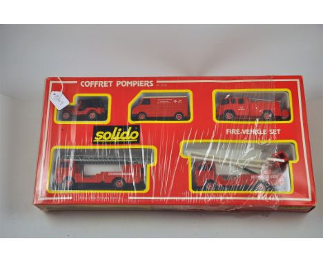 SOLIDO FIRE VEHICLE SET BOXED STILL WITH PLASTIC WRAPPER (PARTIALLY) ON MC. 