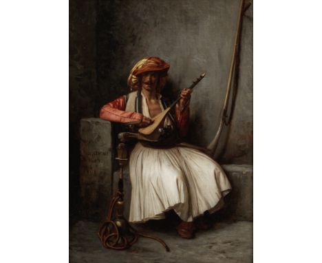 Jean-Léon Gérôme (French, 1824-1904)The lute player signed and dated 'J.L. GEROME/1858' (centre left)oil on canvas 41 x 29cm 