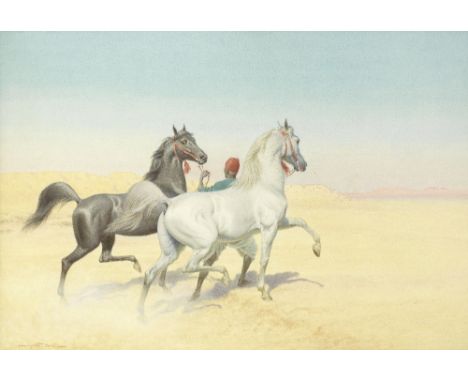 John Alexander Harrington Bird (British, 1846-1936)Arabian horses in the desert; Arab stallions at sunset two, both signed 'H
